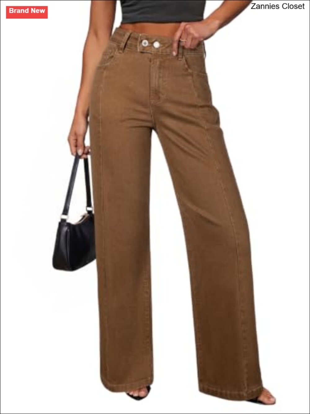 Wide Leg High Waisted Stretchy Baggy Denim Jeans Raw Hem Loose